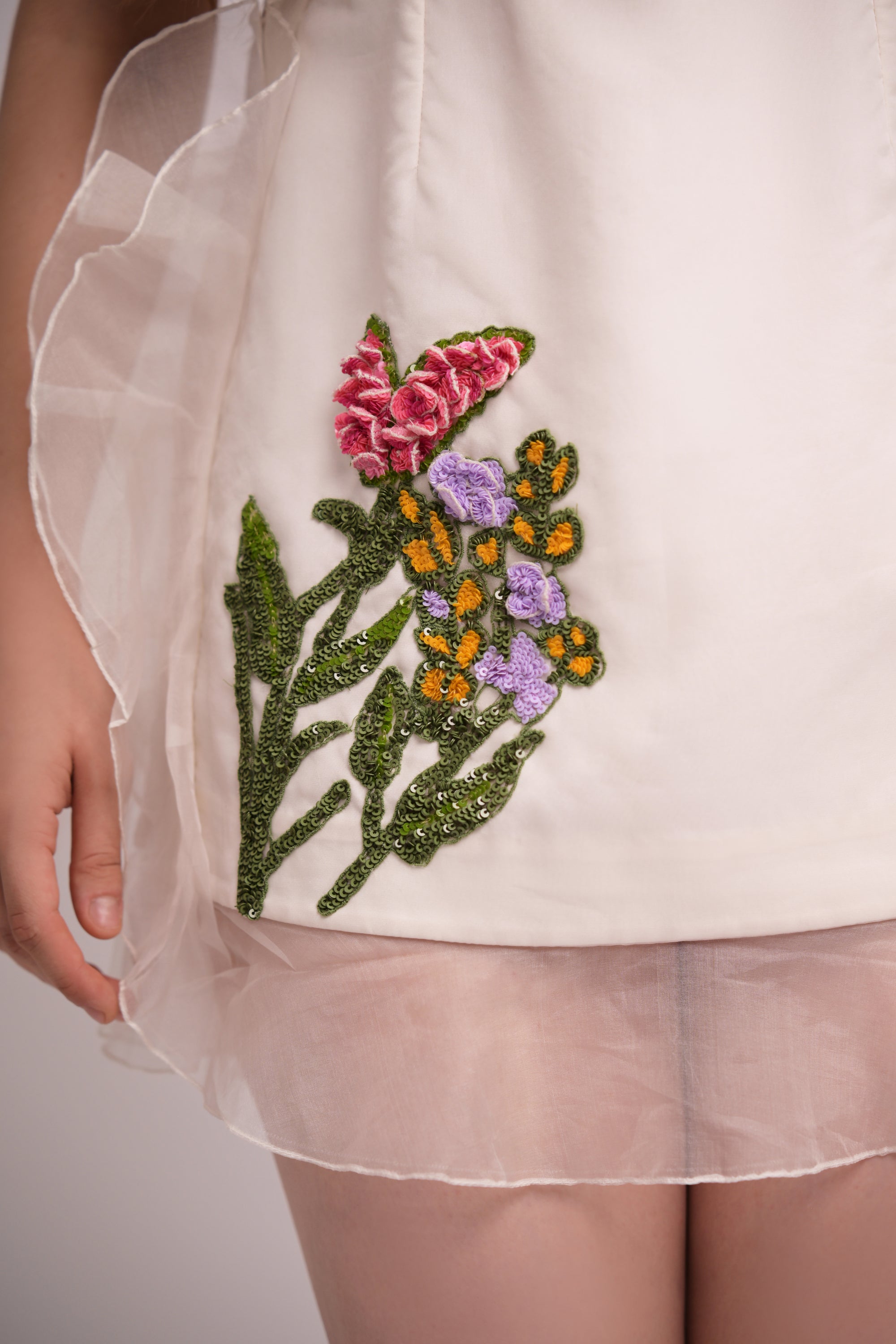 Golden Bloom Embroidered Mini Dress