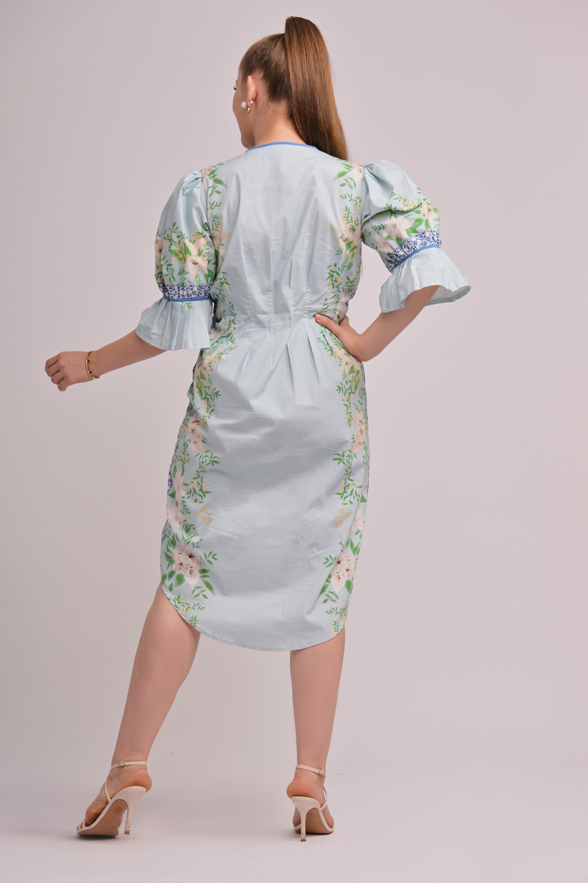 Serene Bloom V-Neck Midi Dress