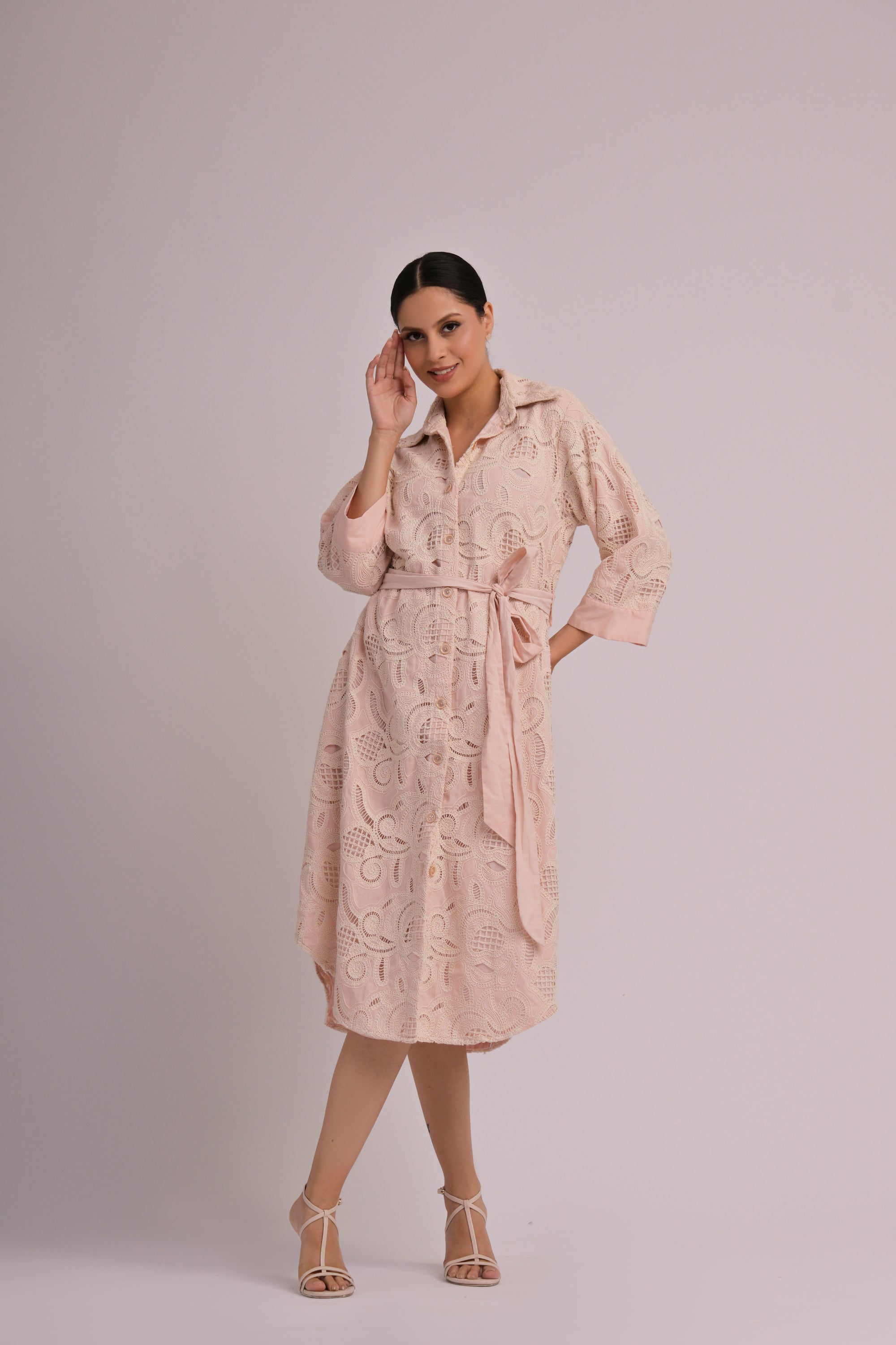 Blush Grace Embroidered Midi Dress