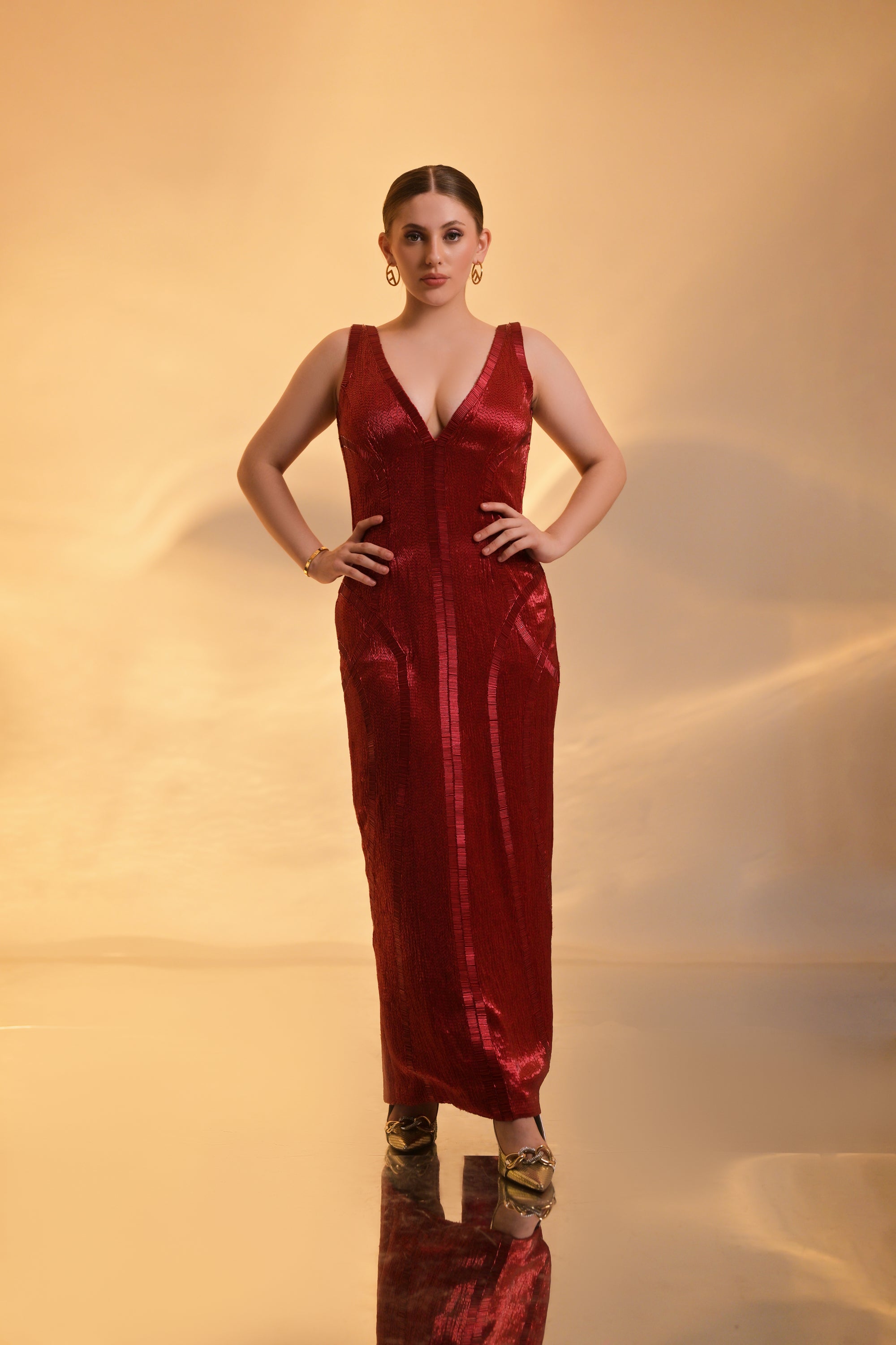 Crimson Handcrafted Beaded Gown