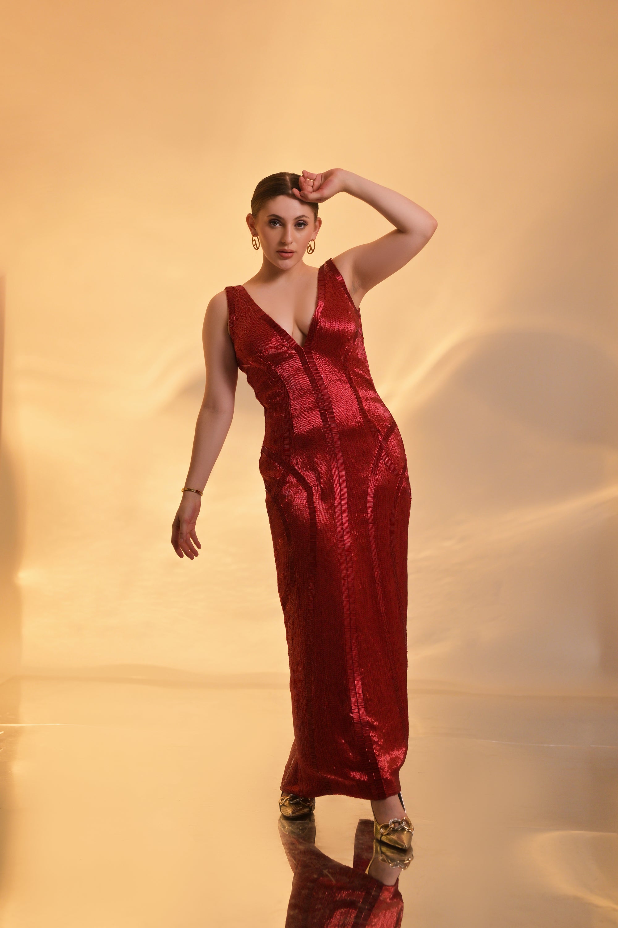 Crimson Handcrafted Beaded Gown