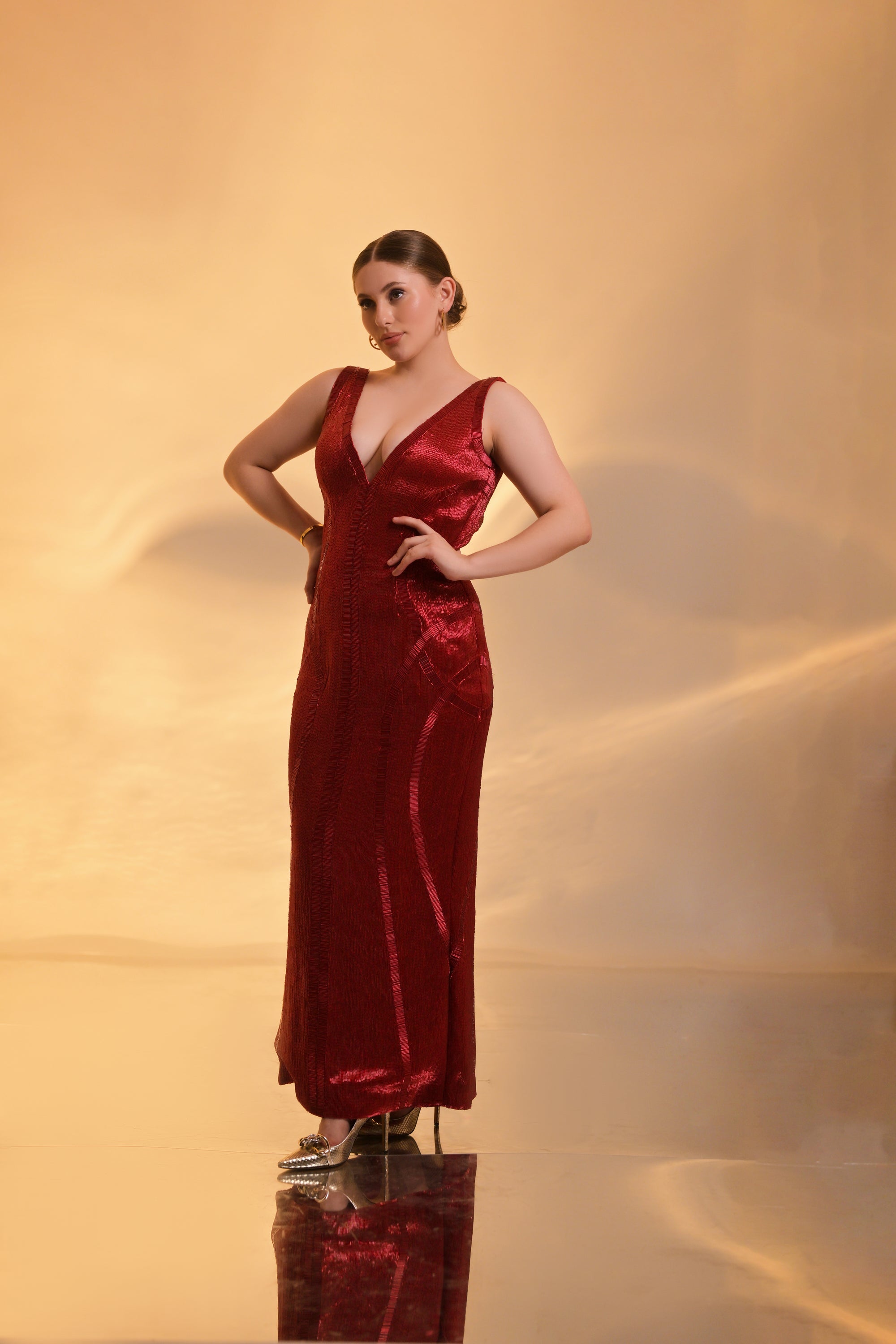 Crimson Handcrafted Beaded Gown