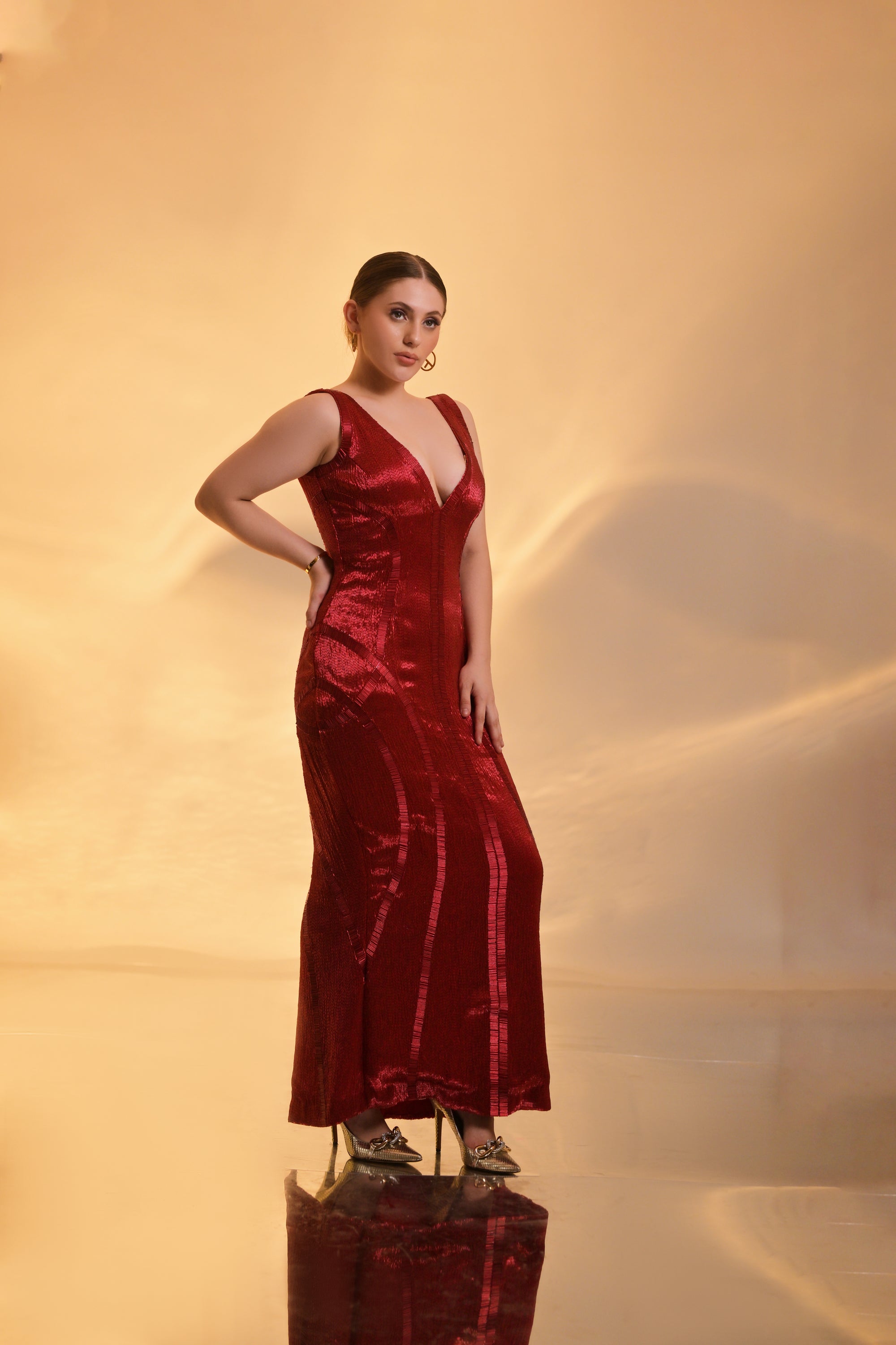 Crimson Handcrafted Beaded Gown
