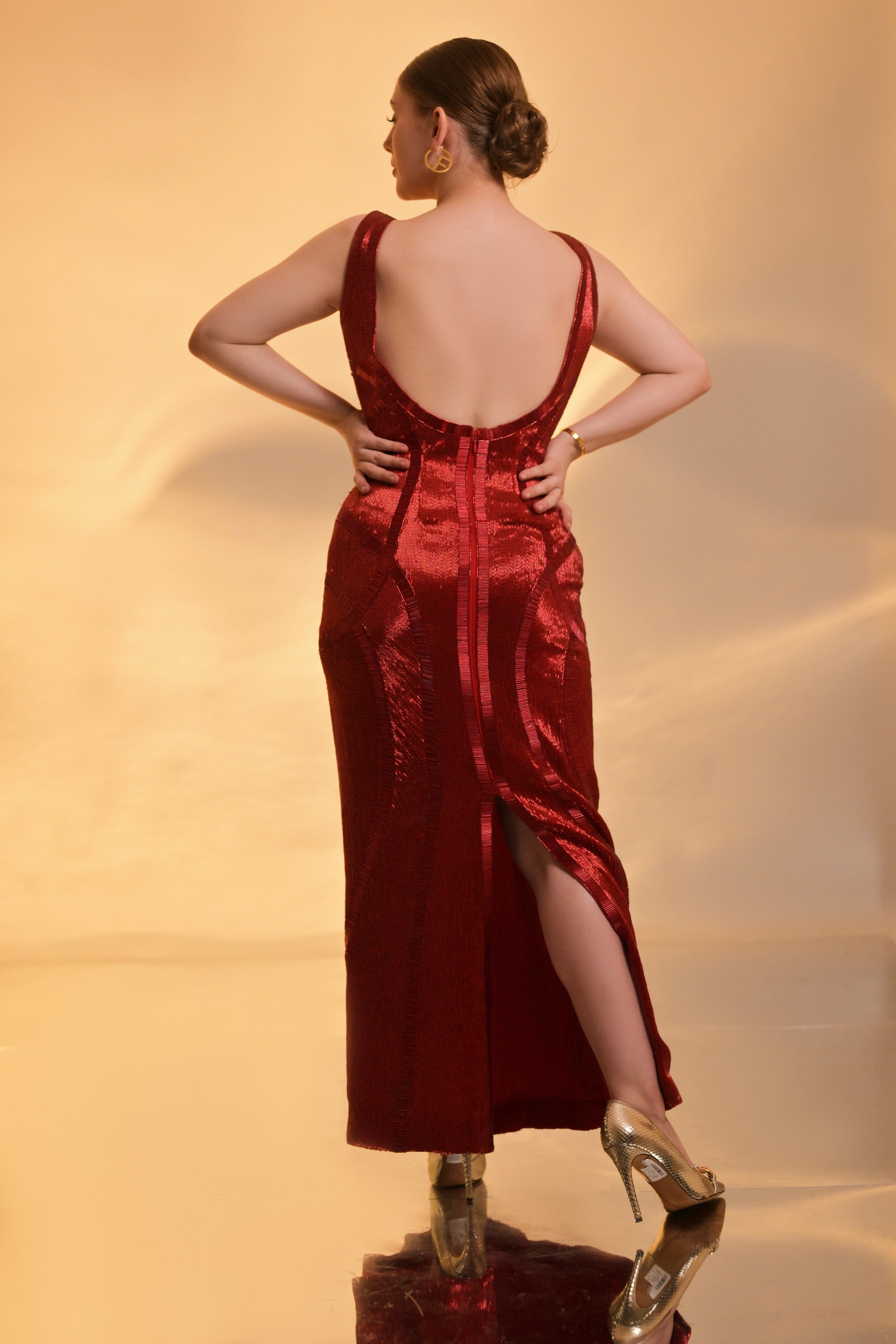 Crimson Handcrafted Beaded Gown