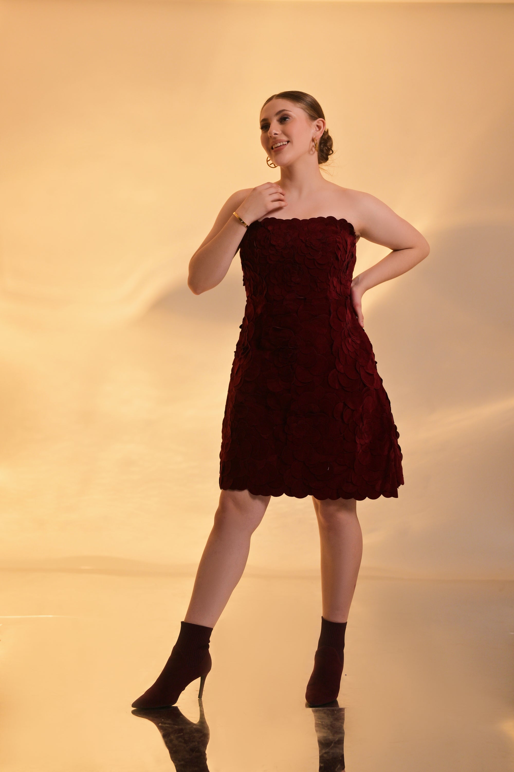 Velvet Bloom Couture Deep Red Sleeveless Dress