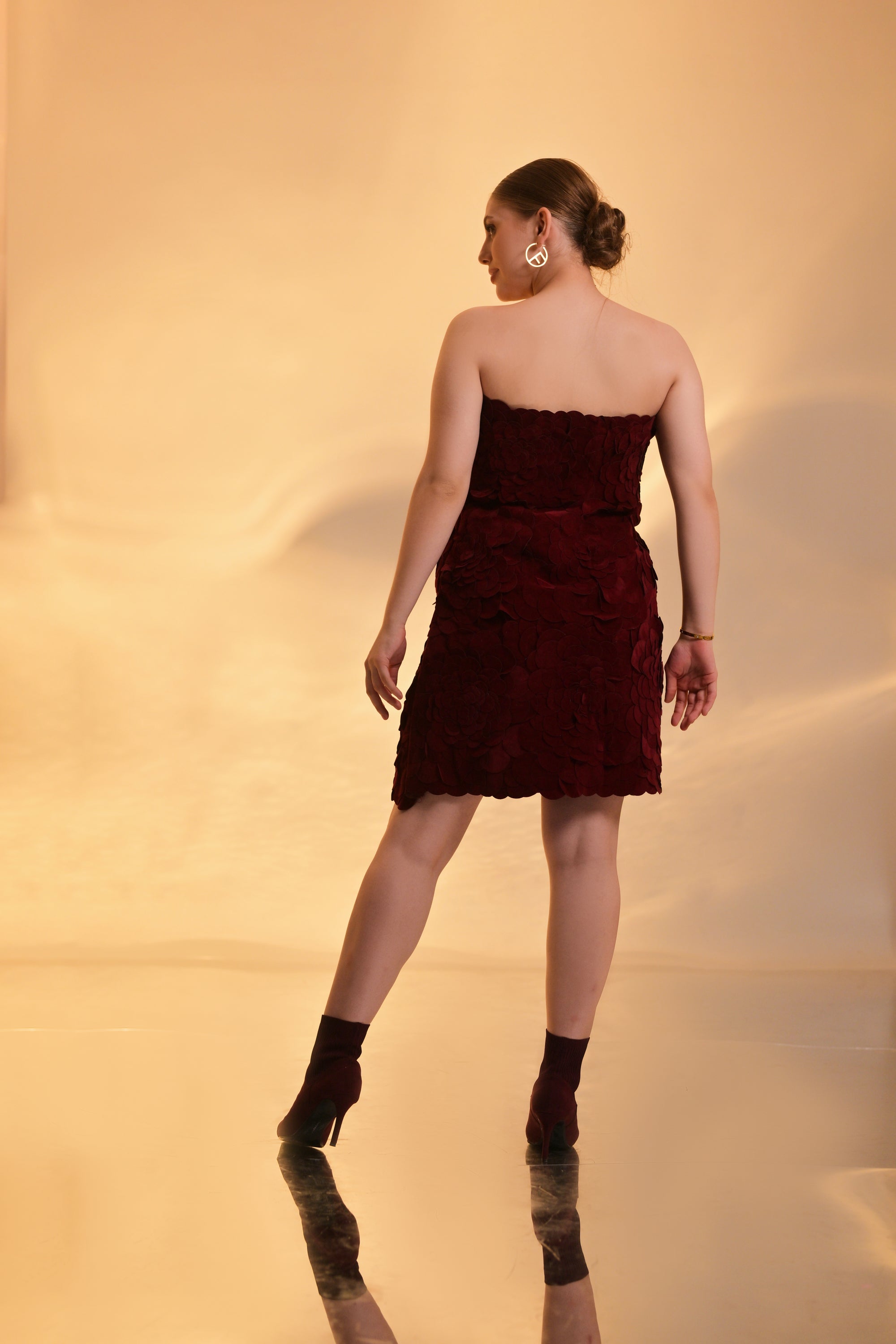 Velvet Bloom Couture Deep Red Sleeveless Dress