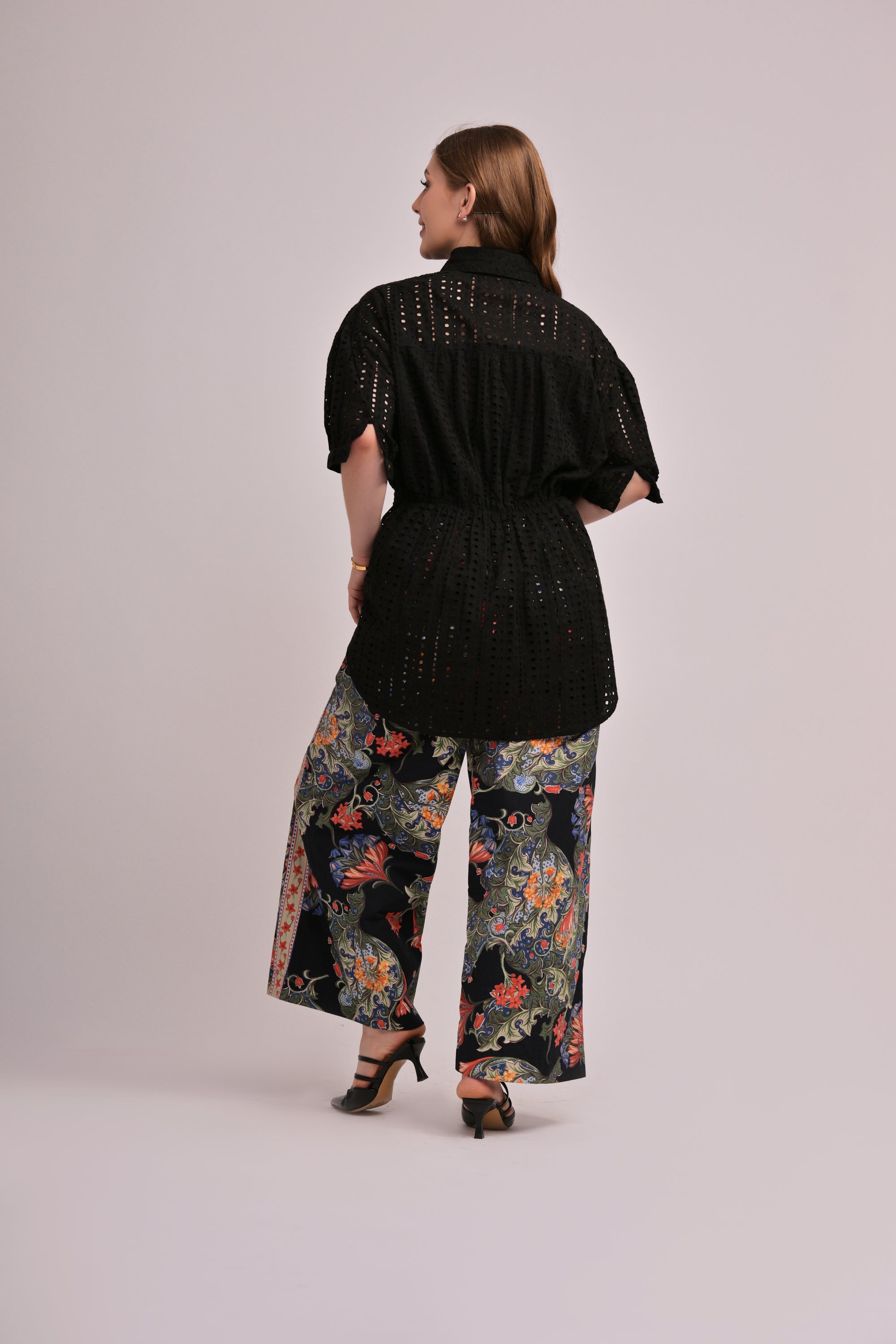 Black Paisley Print Cotton Coord Set with Dotted Top